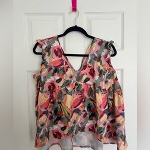 Pink Floral Babydoll Sleeveless Blouse